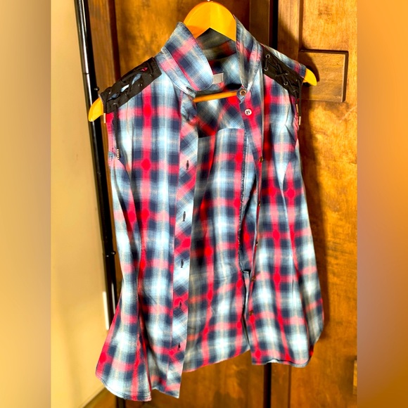 authentic alexander mcqueen plaid shirt with shoulder ties - Picture 1 of 3